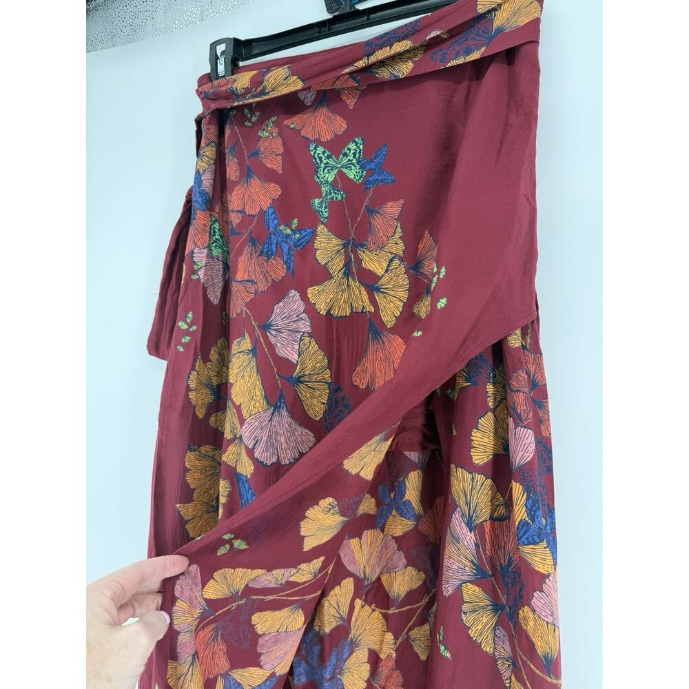 Free People Bri Bri Butterfly Floral Maxi Skirt Side Slit in Red Combo | Size 4 - Picture 4 of 10